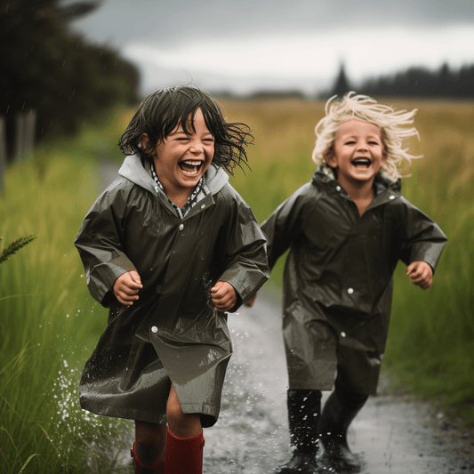 kids laughing in the rain