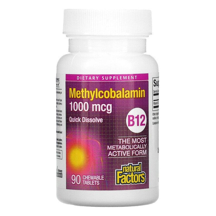 Natural Factors B12 Methylcobalamin 1,000 mcg, 90 Chewable Tablets - NZ Health Store
