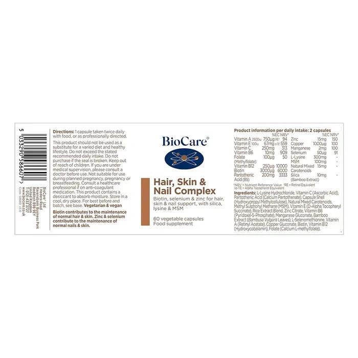 Biocare Hair, Skin and Nail Complex, 60 Capsules - NZ Health Store