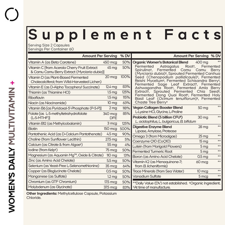 Codeage Women's Fermented Multivitamin+ 120 Vegetable Capsules