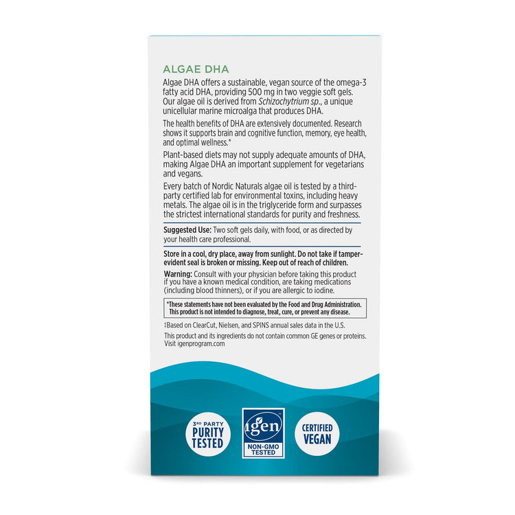 Nordic Naturals Algae DHA 500 mg, 60 Soft Gels - NZ Health Store