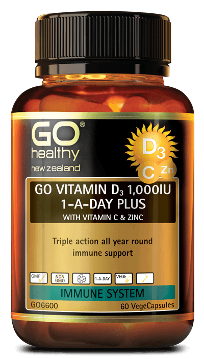 Go Healthy GO Vitamin D3 1,000IU 1-A-Day plus with Vitamin C & Zinc, 60 Capsules - NZ Health Store