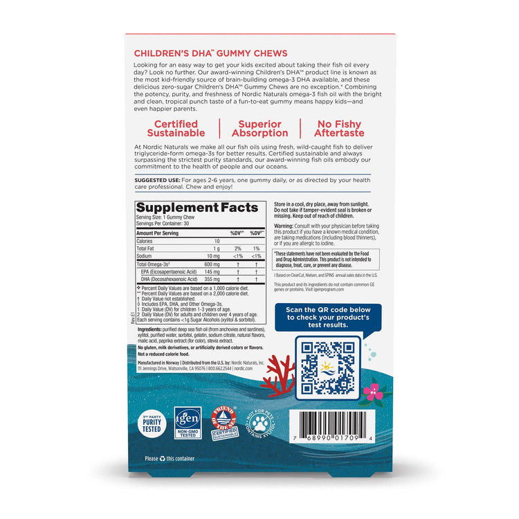 Nordic Naturals Children's DHA Gummies, 30 Tropical Punch - NZ Health Store