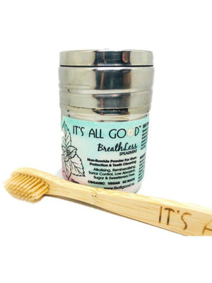 It's All Good BreathLess Teeth Cleaning Powder + bamboo toothbrush, 70gm - NZ Health Store