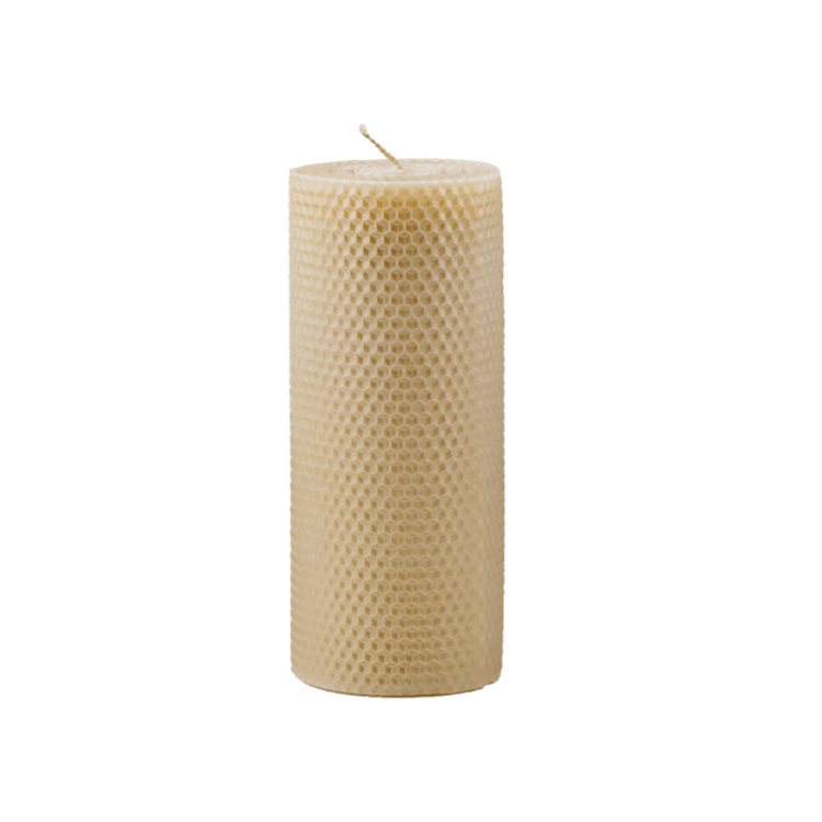 Bees Wax Tall Scroll Rolled Candle with Bee Detail midway (11 hrs burn time) - NZ Health Store