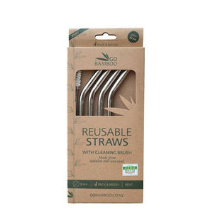 Go Bamboo - Stainless Steel Straws, 4 pack - NZ Health Store