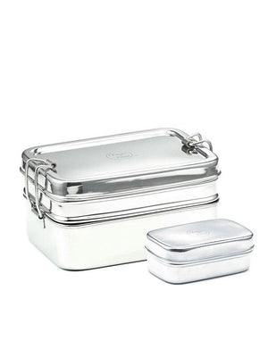 Meals in Steel Twin Layer Medium Rectangular Lunchbox + snack box - NZ Health Store