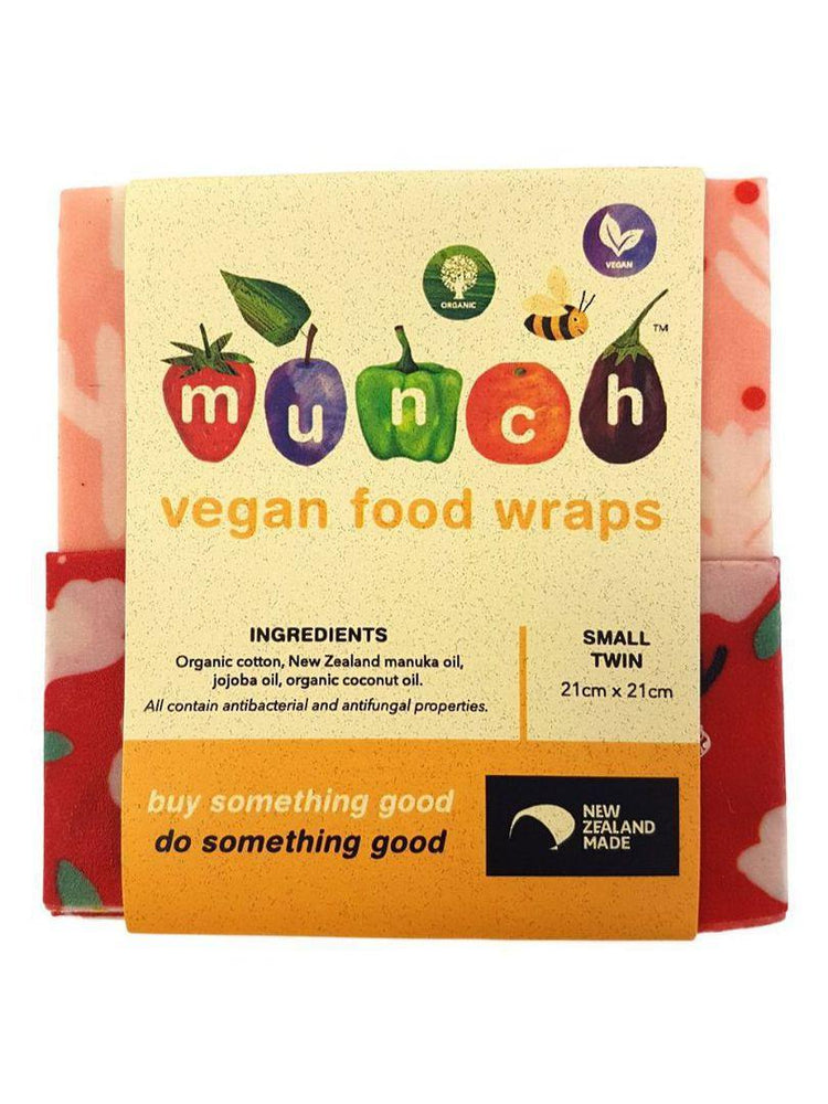 Organic VEGAN Munch Food Wraps - Red Floral (2 Pack), Small or Medium - NZ Health Store