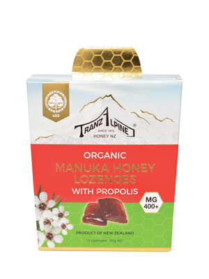 Tranzalpine Organic Manuka honey Lozenges MG400+ with Propolis, 90g - NZ Health Store