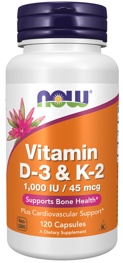 Now Vitamin D-3 1,000IU  & K-2 45mcg, 120 Capsules