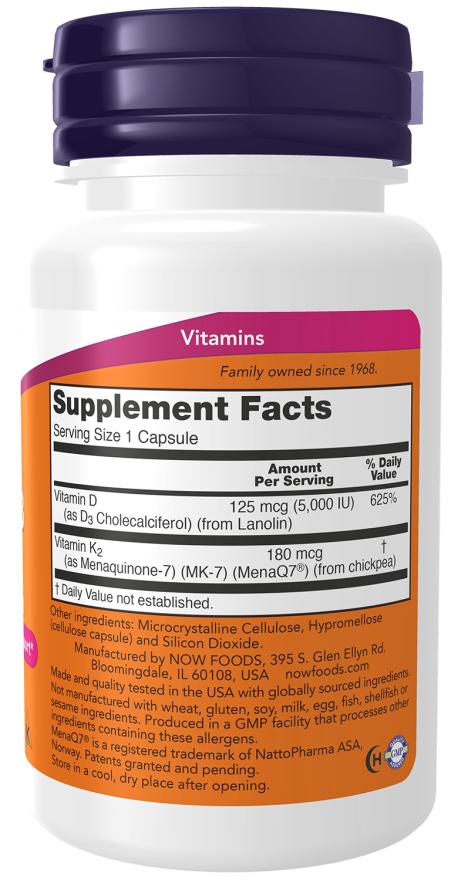 Now Mega Vitamin D-3 5,000IU  & MK-7 180mcg