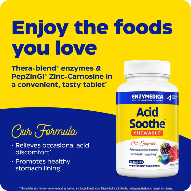 Enzymedica Acid Soothe Chewable, 30 Chewable Tablets