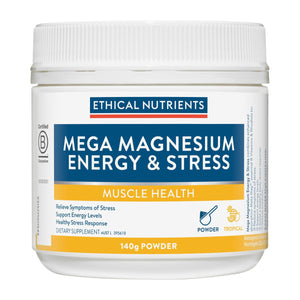 Ethical Nutrients Mega Magnesium Energy and Stress, 140g Powder (Tropical) - NZ Health Store
