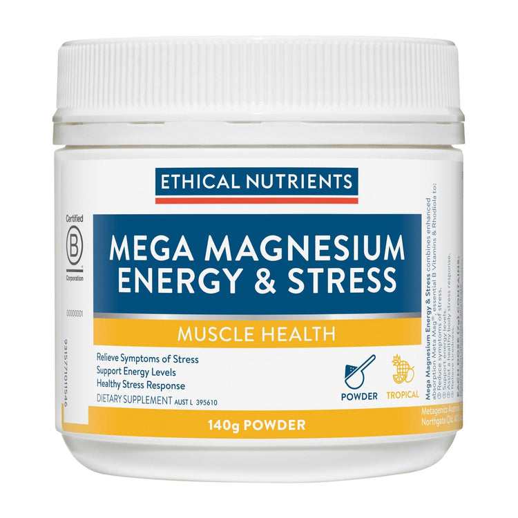 Ethical Nutrients Mega Magnesium Energy and Stress, 140g Powder (Tropical) - NZ Health Store