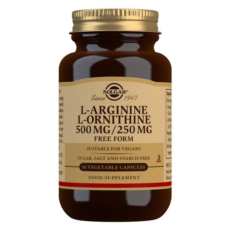 Solgar L-Arginine/L-Ornithine 500 mg/250 mg 50 Vegetable Capsules (BB 06/23)
