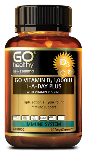 Go Healthy GO Vitamin D3 1,000IU 1-A-Day plus with Vitamin C & Zinc, 60 Capsules - NZ Health Store