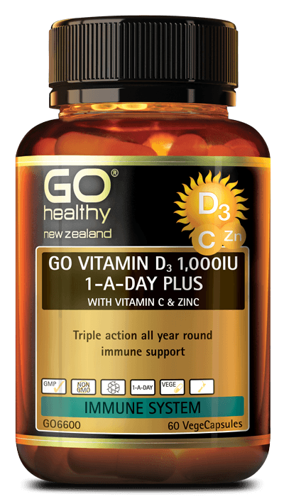 Go Healthy GO Vitamin D3 1,000IU 1-A-Day plus with Vitamin C & Zinc, 60 Capsules