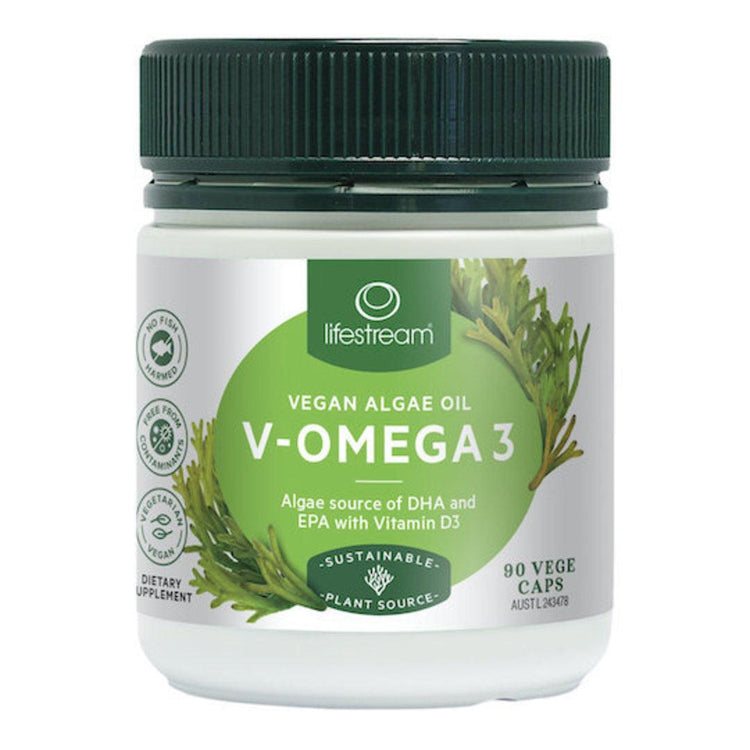 Lifestream V-Omega 3 + Vitamin D (Vegan Algae), 45 or 90 Capsules