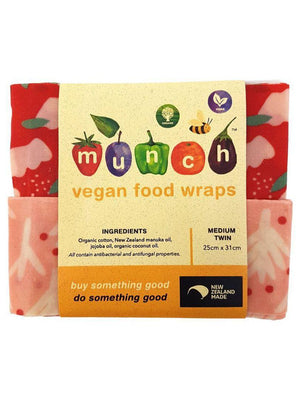 Organic VEGAN Munch Food Wraps - Red Floral (2 Pack), Small or Medium